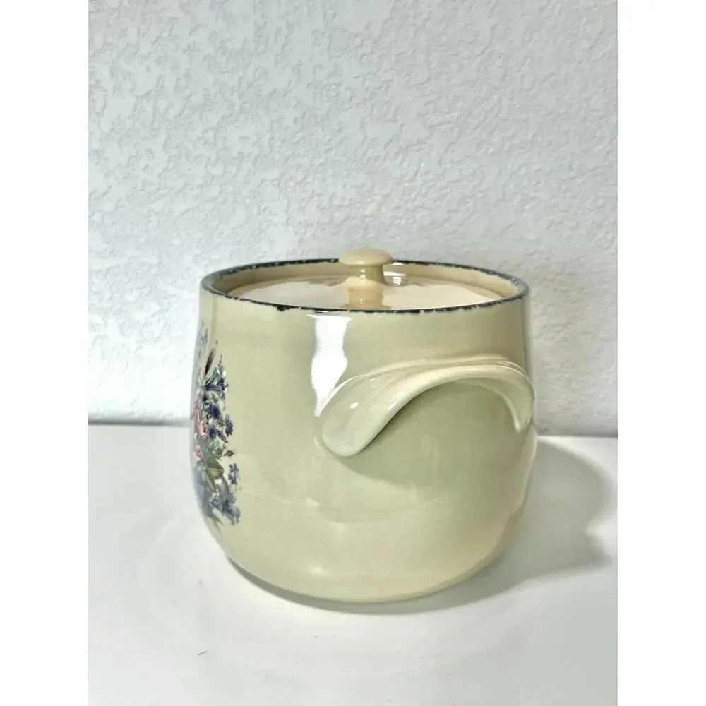Home & Garden Party Lg Stoneware Ceramic Pot with Handles Lid and Floral Design - Picture 9 of 16